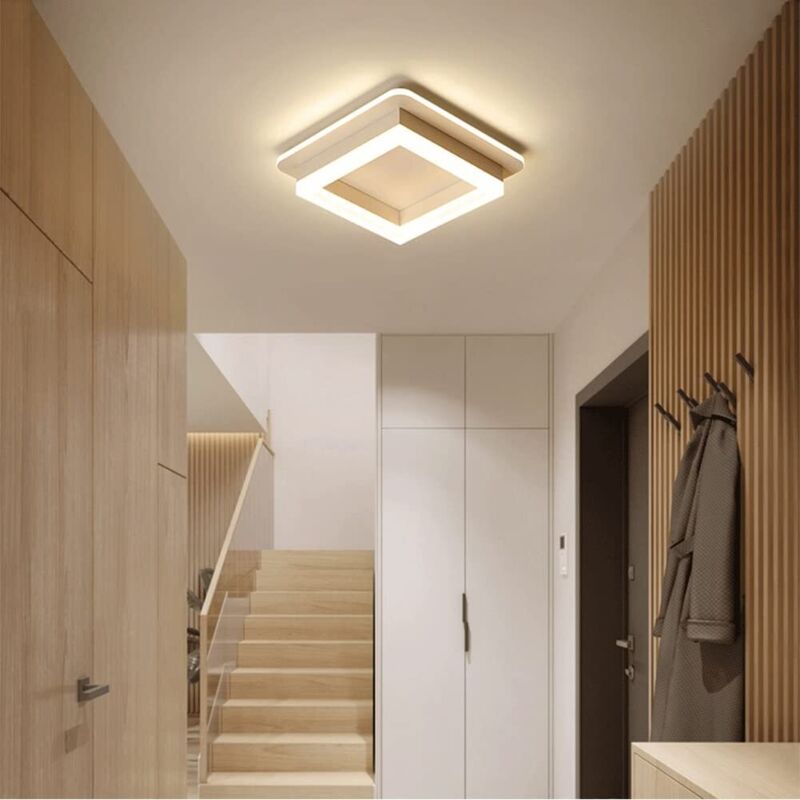 AUTRUCKER Plafonnier LED minimaliste moderne, plafonnier en acrylique, installation encastrée,couleur or carré,lumière chaude [installation encastrée]