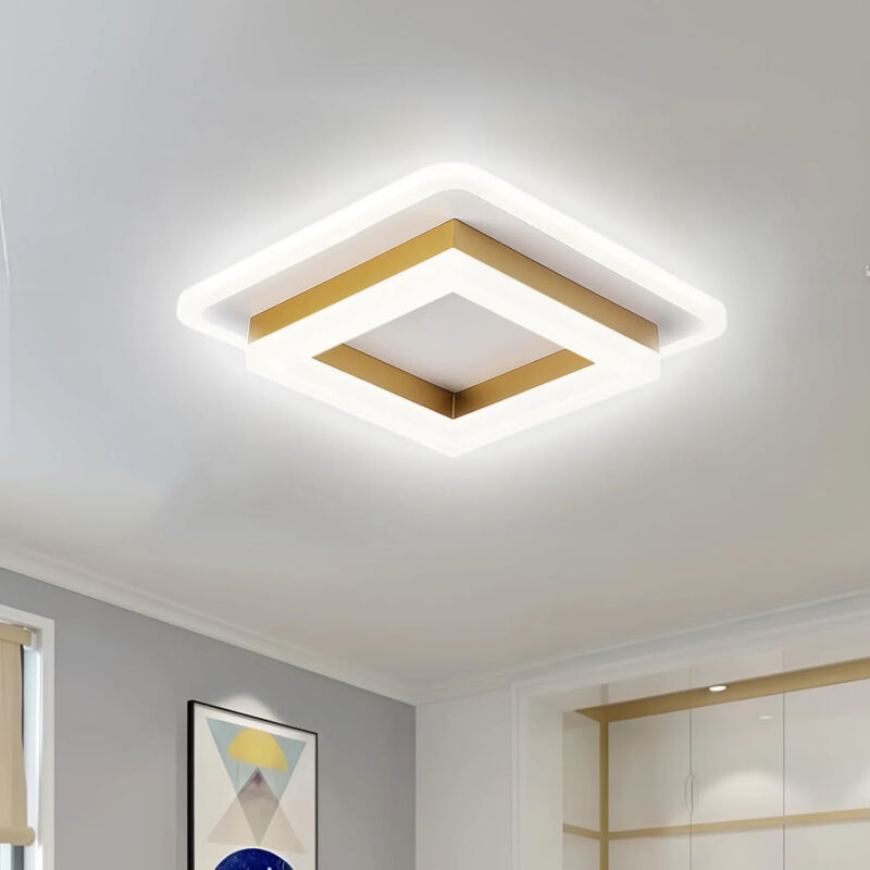 AUTRUCKER Plafonnier LED moderne et compact, carré, doré, lumière blanche [installation encastrée], idéal pour le salon, le couloir ou l'entrée.