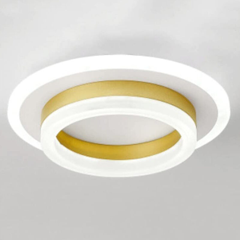 AUTRUCKER Plafonnier LED moderne et compact, pour salon, couloir ou entrée, rond, doré, lumière blanche [installation encastrée]