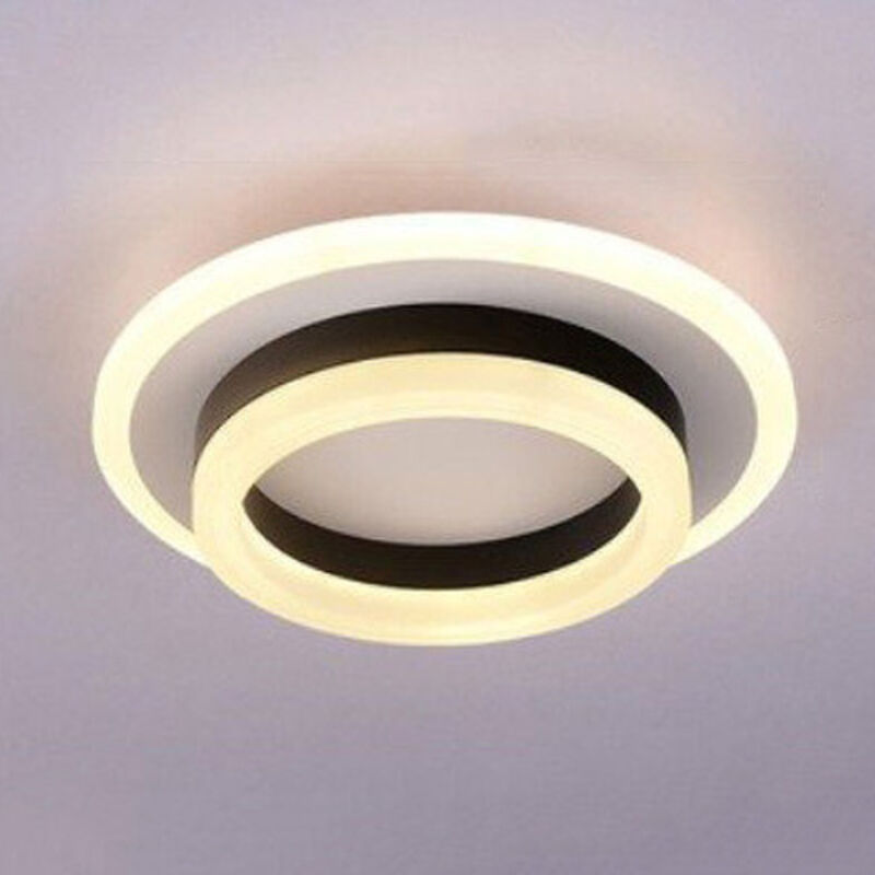 AUTRUCKER Plafonnier LED minimaliste moderne, abat-jour en acrylique, installation encastrée,forme ronde noire,lumière chaude [installation encastrée]