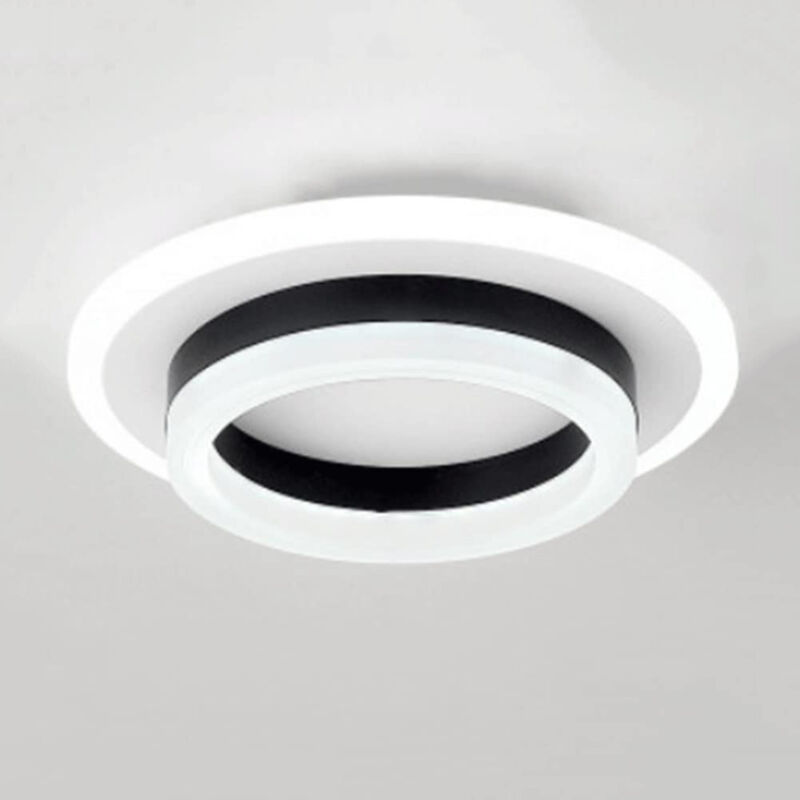 AUTRUCKER Plafonnier LED encastré simple, plafonnier en acrylique, luminaire d'intérieur, rond, noir, tricolore [montage encastré]