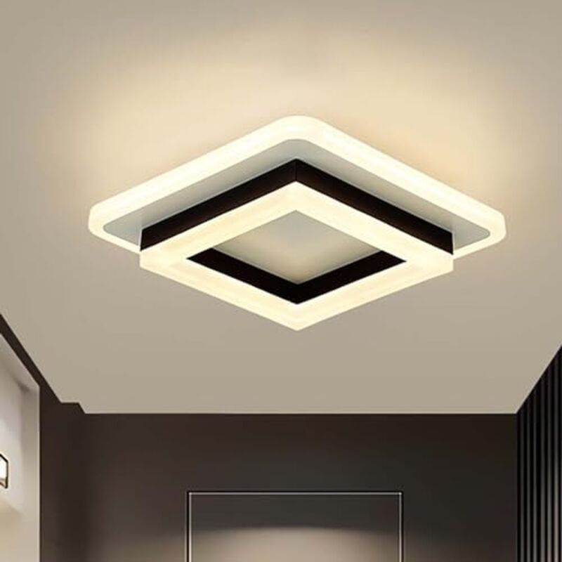 AUTRUCKER Plafonnier moderne pour entrée de porche, plafonnier LED en acrylique, installation encastrée,carré noir,lumière chaude [montage en saillie]