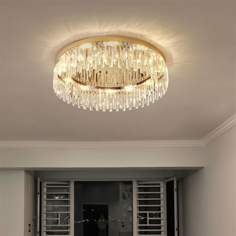 AUTRUCKER Plafonnier LED rond en cristal de luxe moderne, E14/36W, 50x19cm, peut éclairer 30 mètres carrés, lustre en cristal haut de gamme