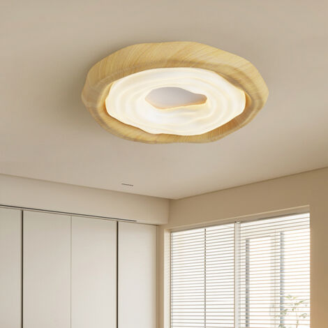 AUTRUCKER Plafonnier LED rond moderne pour salon, plafonnier style vintage pour chambre, marron clair - 42 cm - 36 W - Éclairage à trois couleurs