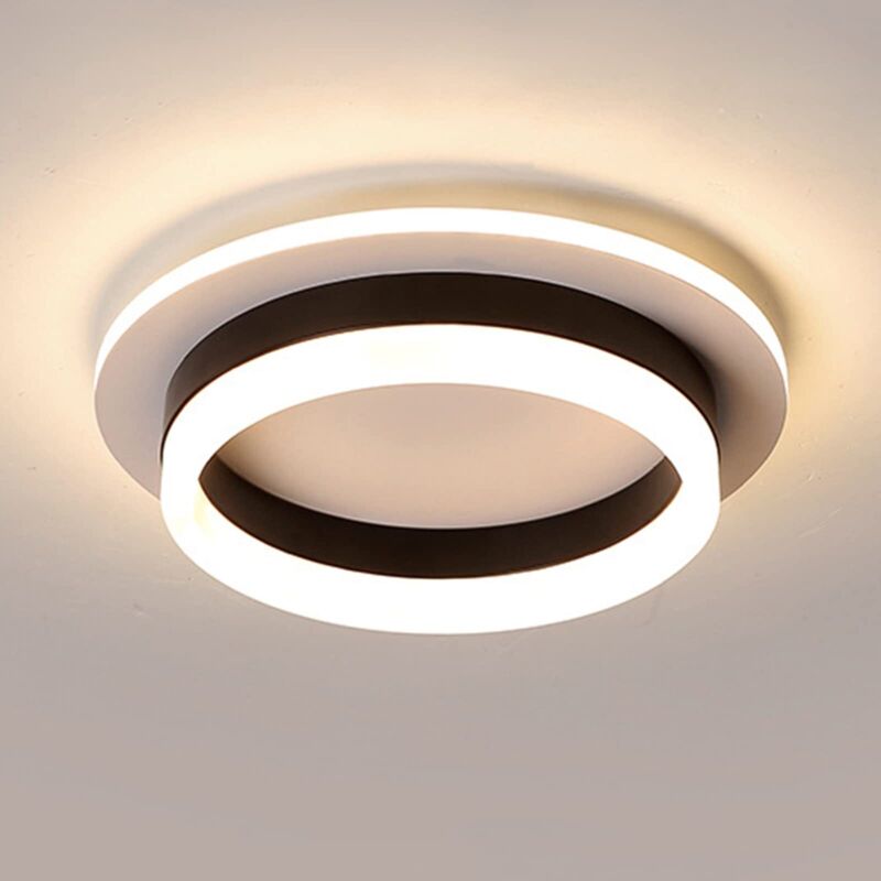 AUTRUCKER Plafonnier LED rond moderne, plafonnier LED encastré haute luminosité, rond, noir, à trois niveaux d'intensité.