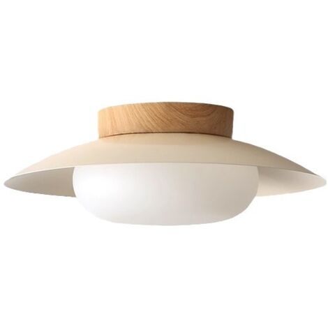 AUTRUCKER Plafonnier moderne, applique murale de style wabi-sabi japonais, abat-jour en forme de bol, 220V, 35cm, aspect bois + blanc laiteux, lumière tricolore