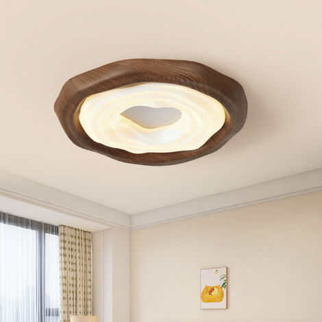 AUTRUCKER Plafonnier plat à motif rétro, luminaire encastré de style japonais à intensité variable, marron, 42 cm, 36 W, trois couleurs réglables
