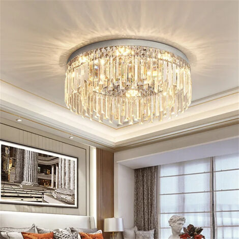 AUTRUCKER Plafonnier rond luxueux en cristal, décoration de salon moderne et minimaliste. Surface d'éclairage de 15 à 30 m²,intensité variable, 36 W/E14,50x19cm