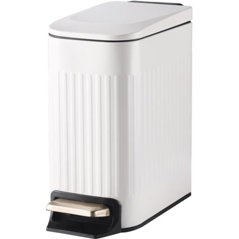 AUTRUCKER Poubelle de salle de bain de petite taille (6 litres) avec couvercle, pédale, de forme rectangulaire, pour bureau, salle de bain - blanche.