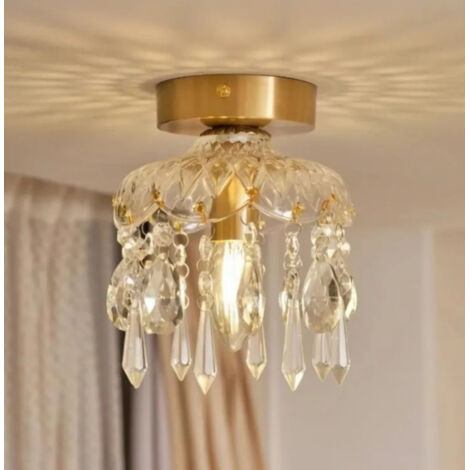 AUTRUCKER Retro Brass Ceiling Light, Crystal Ceiling Light, Kitchen Ceiling Light, Ceiling Light for Small Hallway - Warm Light, 15x24CM