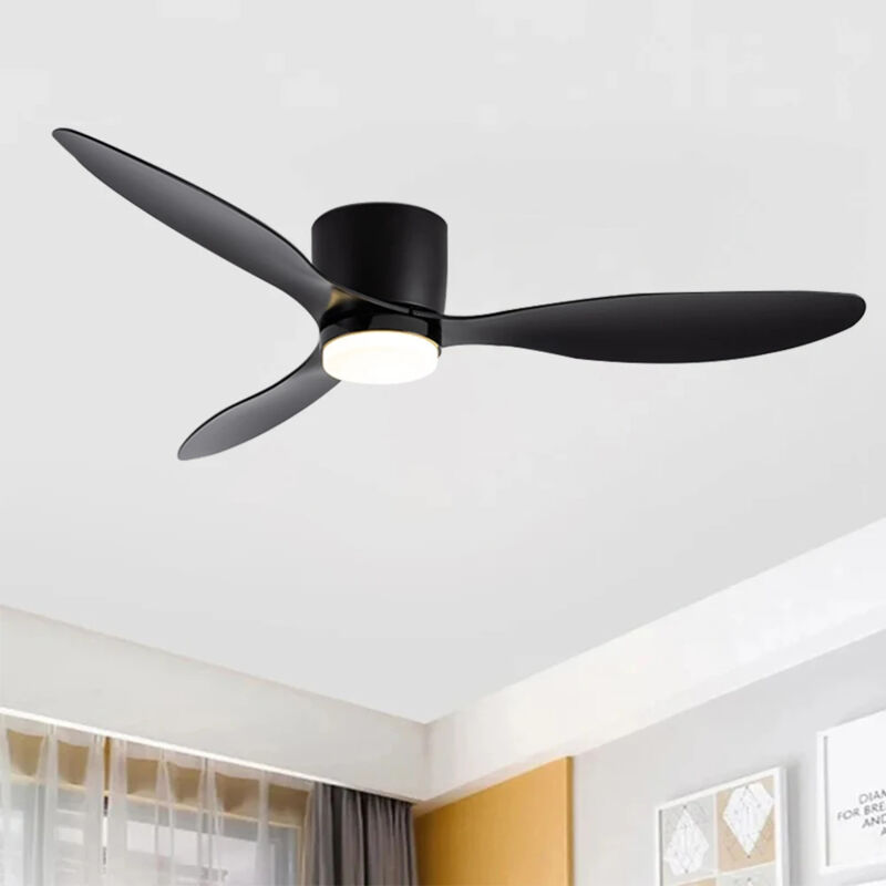 AUTRUCKER Ventilateur de plafond LED simple pour salon avec télécommande, éclairage de ventilateur, ventilateur de plafond à 6 vitesses, noir, 52