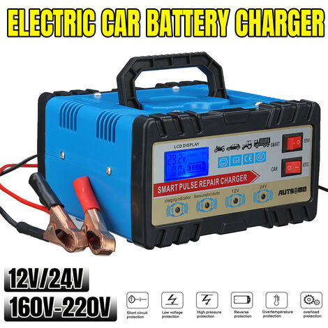 DMTOOL AUTSOME 12V/24V Chargeur universel de batterie de voiture électrique pour automobile et motocyclette Prise UE