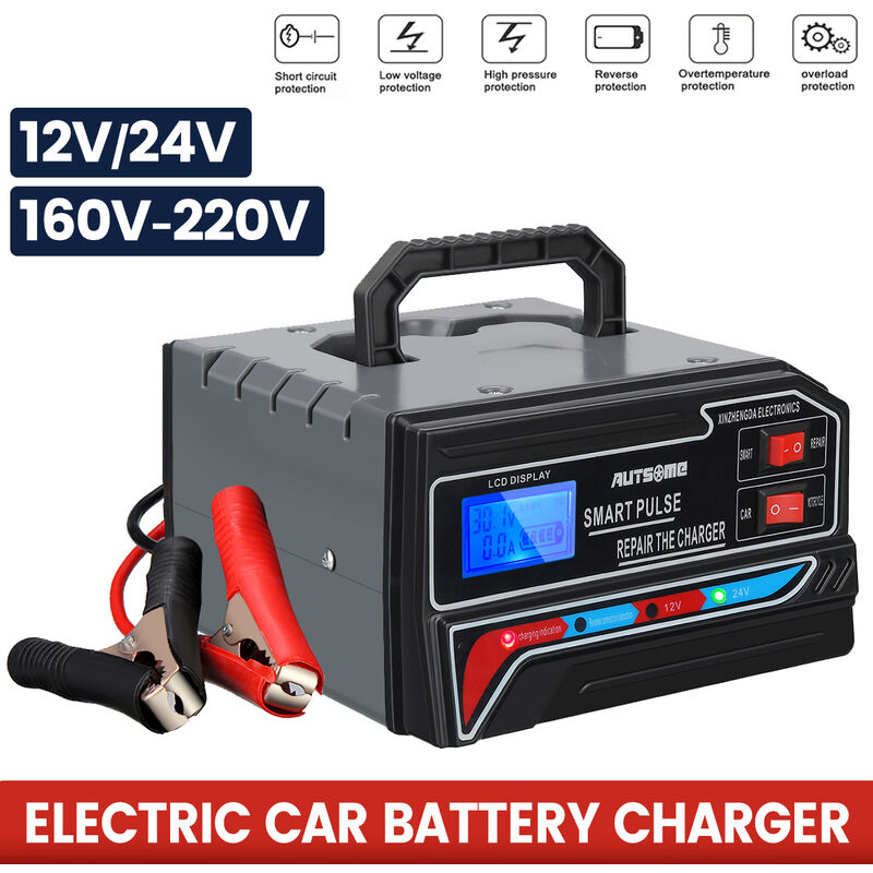 AUTSOME 12V/24V Chargeur de batterie universel pour voiture électrique