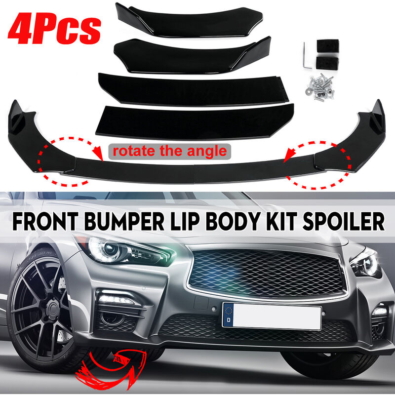 Autsome 4 pièces Kits de carrosserie de becquet de pare-chocs de menton de lèvre avant noire pour voiture universelle lbtn