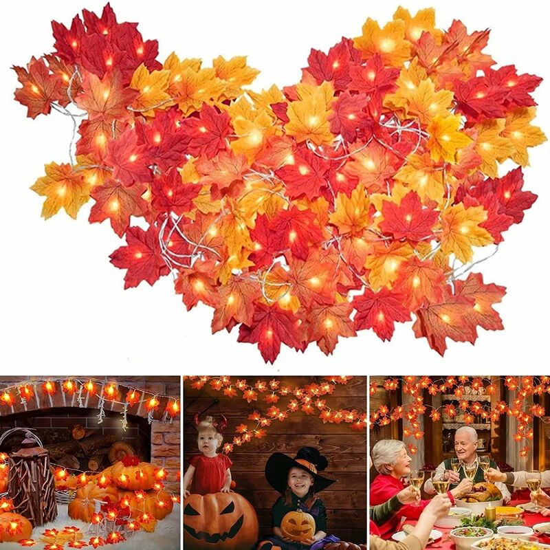 Image of Autumn Garland, 40 led 6M Autumn Decoration Fairy Lights, Autumn Leaf Gugarland, Halloween Christmas Decoration, Thanksgiving Decoration