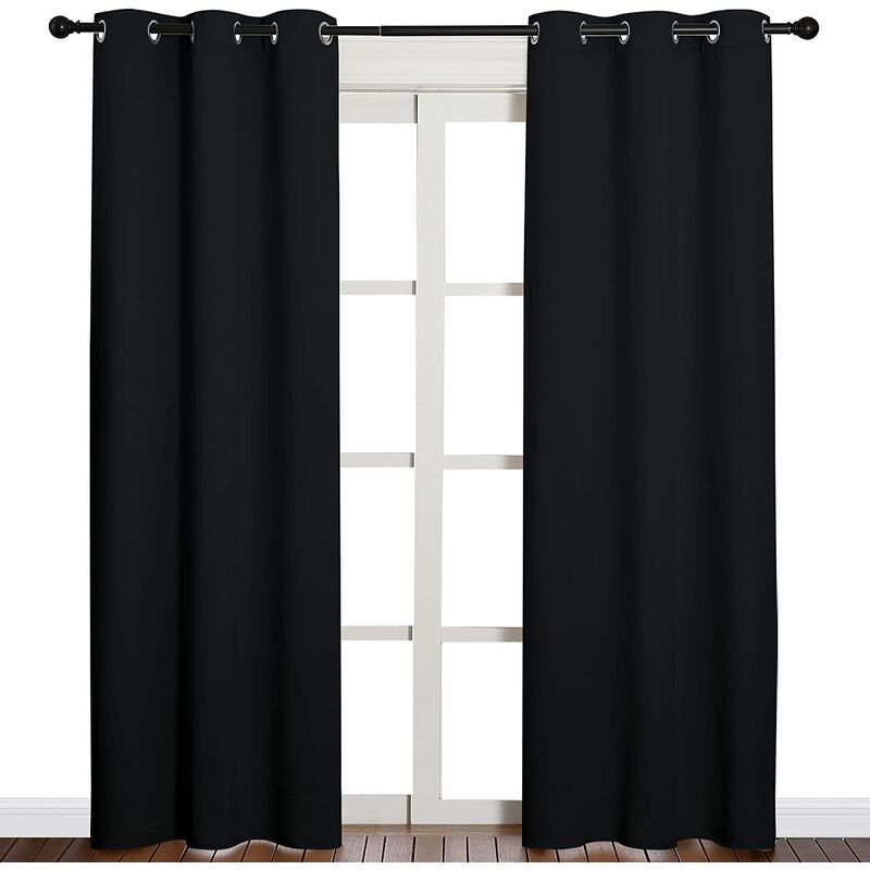 Autumn/Winter Thermal Insulated Solid Grommet Blackout Curtains/Drapes for Living Room (Set of 2, 42 inches by 84 Inch, Black)