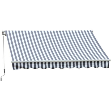 Auvent à Bras Pliant avec Manivelle, Protection Solaire, 3,5 X 2,5 M, Gris + Blanc, Aluminium Polyester