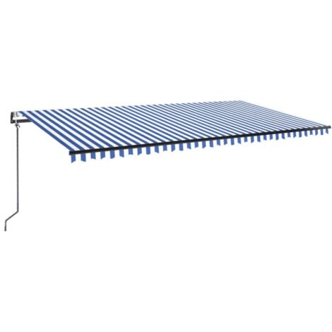 Auvent automatique capteur de vent/LED 600x300 cm Bleu et blanc