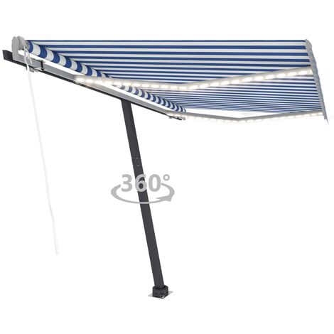 Auvent automatique capteur de vent/LED | Store Banne Marquise 350x250 cm Bleu et blanc 82155 - Bleu
