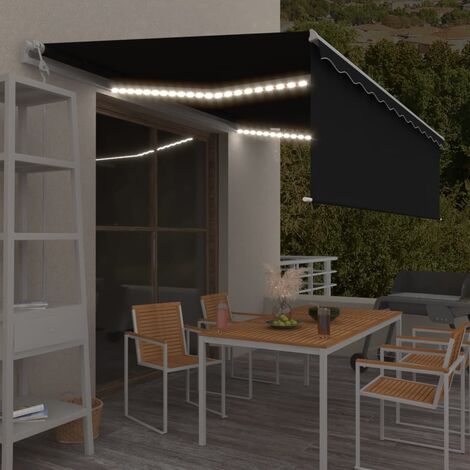 Auvent automatique store capteur de vent et LED  Store Banne Marquise 5x3m Anthracite 56151