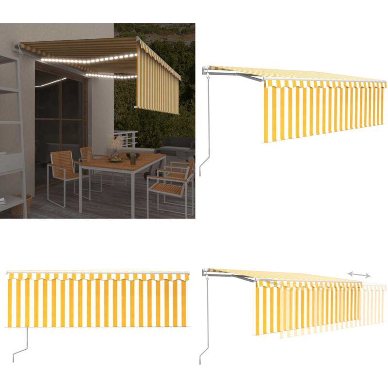 Auvent automatique store capteur de vent led 4x3m Jaune blanc - Auvent Solaire - Abri Extérieur - Pergola Extensible - Parasol Électrique - Tonnelle