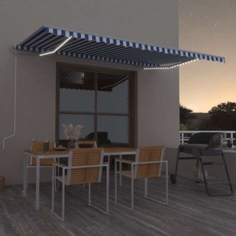 Auvent automatique  Store extérieur  Marquise et capteur de vent LED 500x350 cm Bleu et blanc XRYJX606198