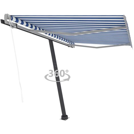 Auvent automatique sur pied | Store Banne Marquise 350x250 cm Bleu/Blanc 69387 - Bleu