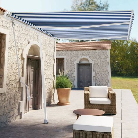 Auvent automatique sur pied | Store Banne Marquise 350x250 cm Bleu/Blanc 85540 - Bleu