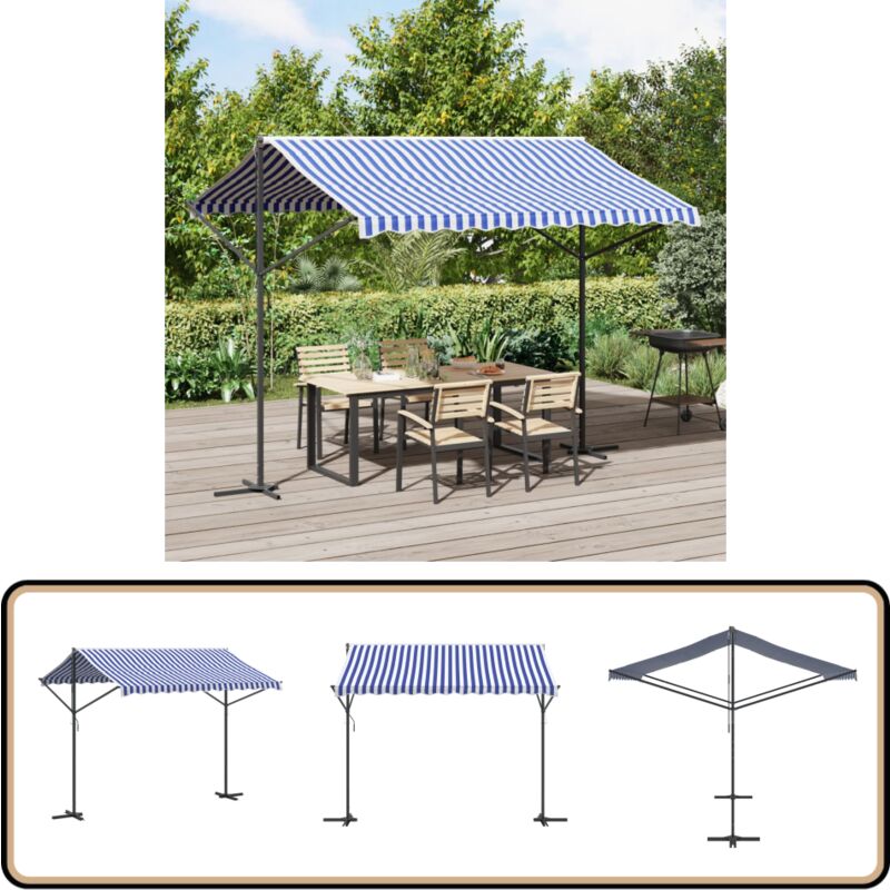 Auvent autoportant bleu et blanc 300x300 cm tissu et acier - Auvent - Parasol - Ombre - Terrace - Jardin