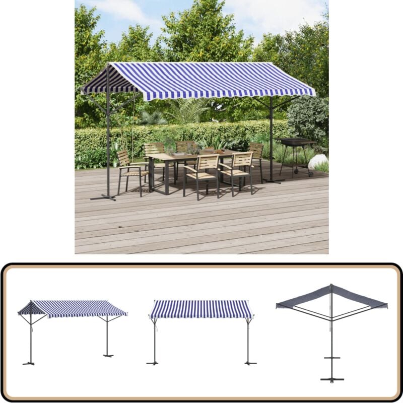 Auvent autoportant bleu et blanc 400x300 cm tissu et acier - Parasol - Auvent - Parasol Patio - Ombrage - Abri Solaire