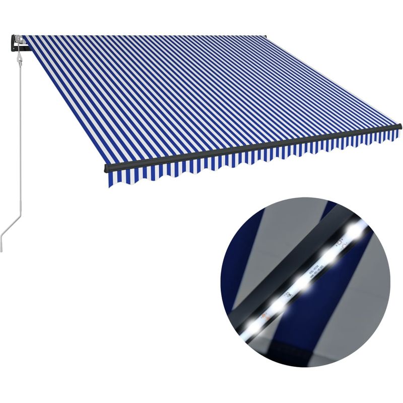 Auvent avec capteur de vent et LED 400x300 cm Bleu et blanc