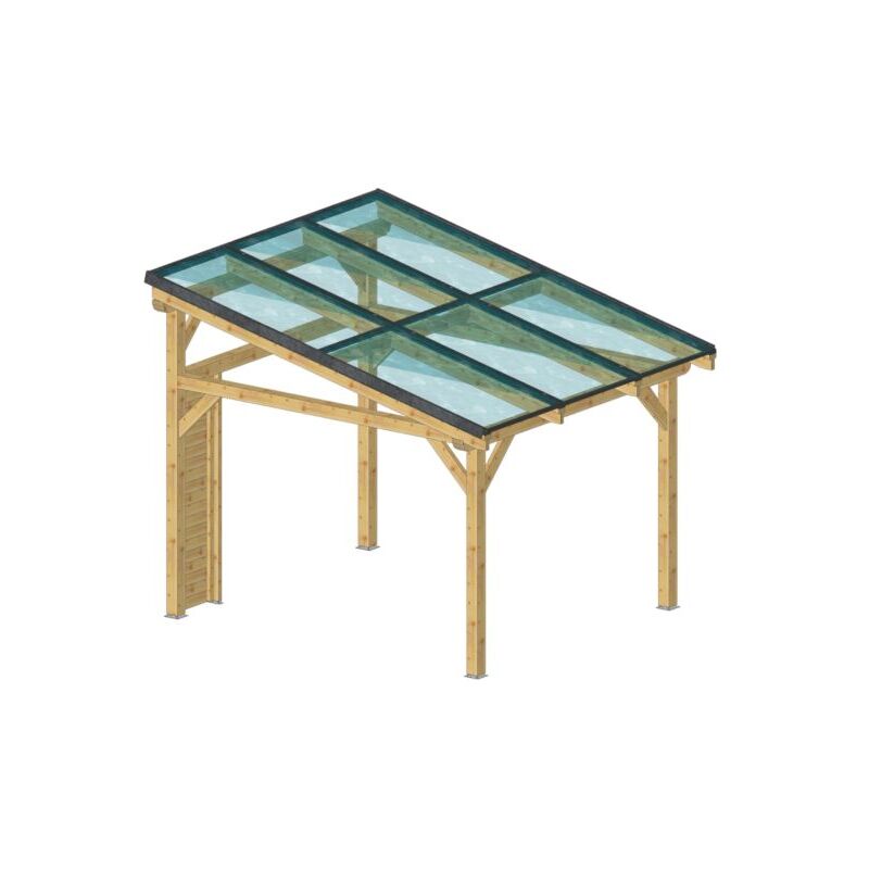 QEM - Auvent bois lamellé collé 3,75x3,52m 6 panneaux solaires wattoit