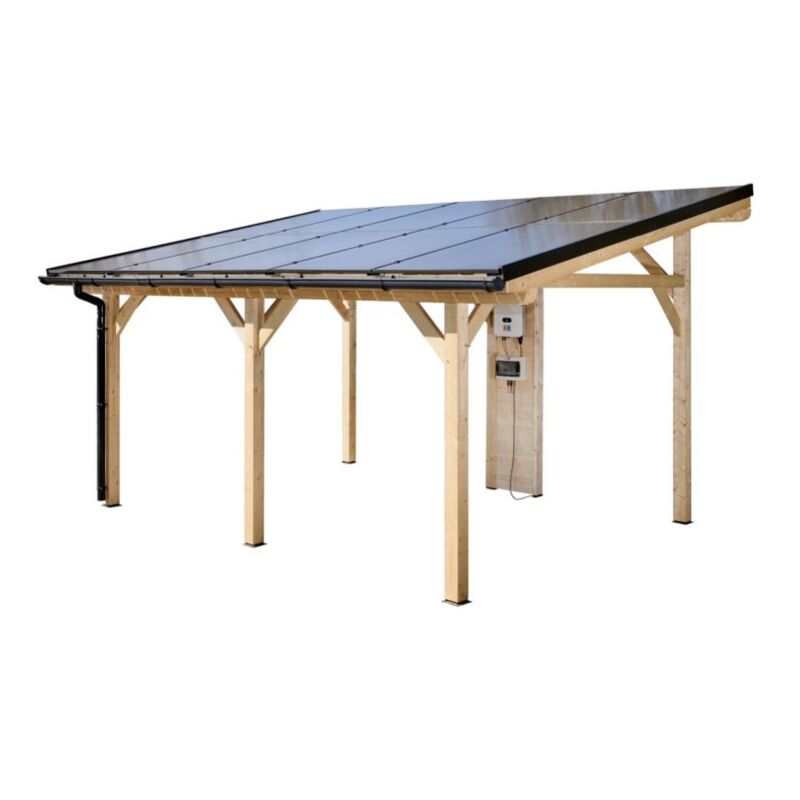 Auvent bois lamellé collé avec panneaux solaires photovoltaïques 5 KWc Bois naturel WATTOIT