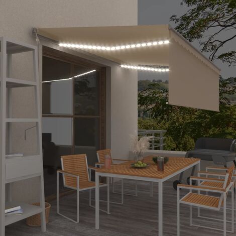 Auvent de Balcon Anti-Soleil - automatique avec capteur de vent et LED - Auvent de jardin terrasse bistro - 4x3 m Crème Chic-866330