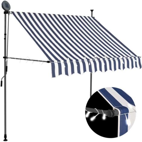 Auvent de Balcon Anti-Soleil - manuel rétractable avec LED - Auvent de jardin terrasse bistro - 200 cm Bleu et blanc Chic-627236