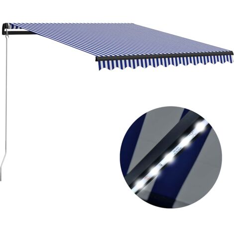 Auvent de Balcon Anti-Soleil - manuel rétractable avec LED - Auvent de jardin terrasse bistro - 300x250 cm Bleu et blanc Chic-638180