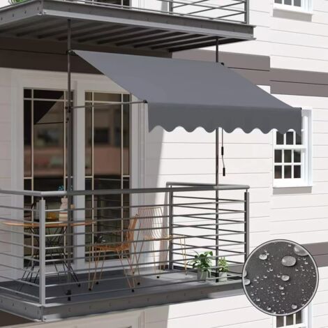 Auvent de balcon pare-soleil, 200 x 120 cm, parasol rétractable, hauteur réglable, sans perçage, convient aux balcons ou aux portes.