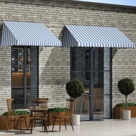 Auvent de bistro | Store Banne Marquise 300x120 cm Bleu et blanc 39523 - Bleu