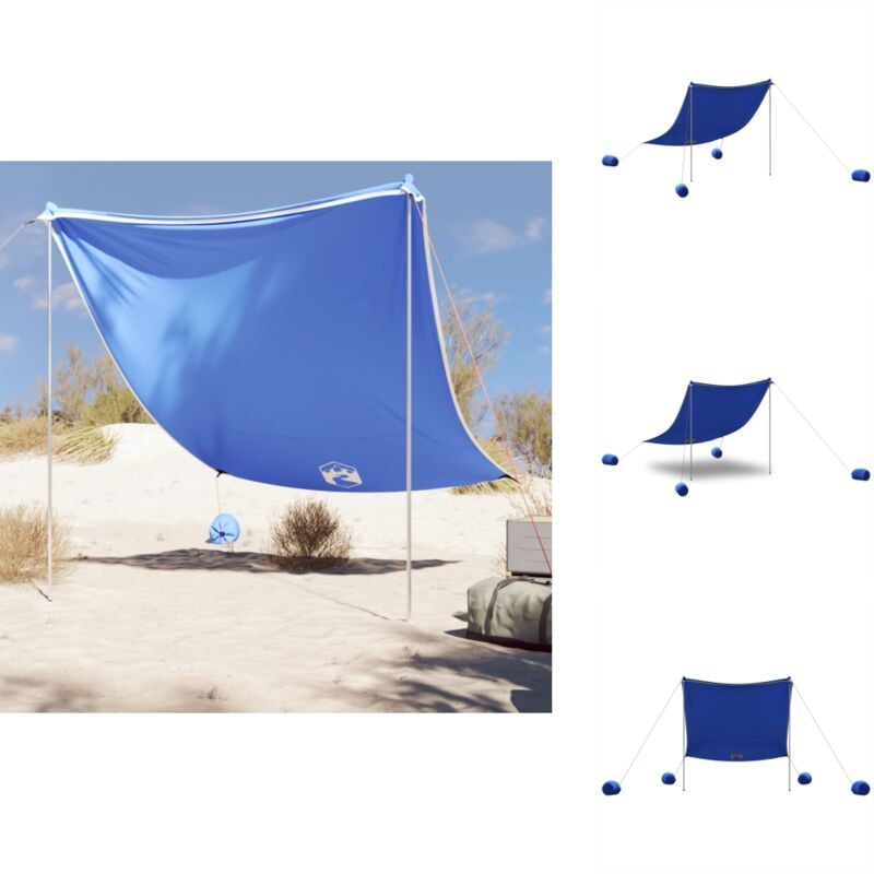 Auvent de plage avec ancres de sable bleu 214x236 cm - Tente De Plage - Parasol De Plage - Ombre Solaire - Abri De Plage - Protection Uv