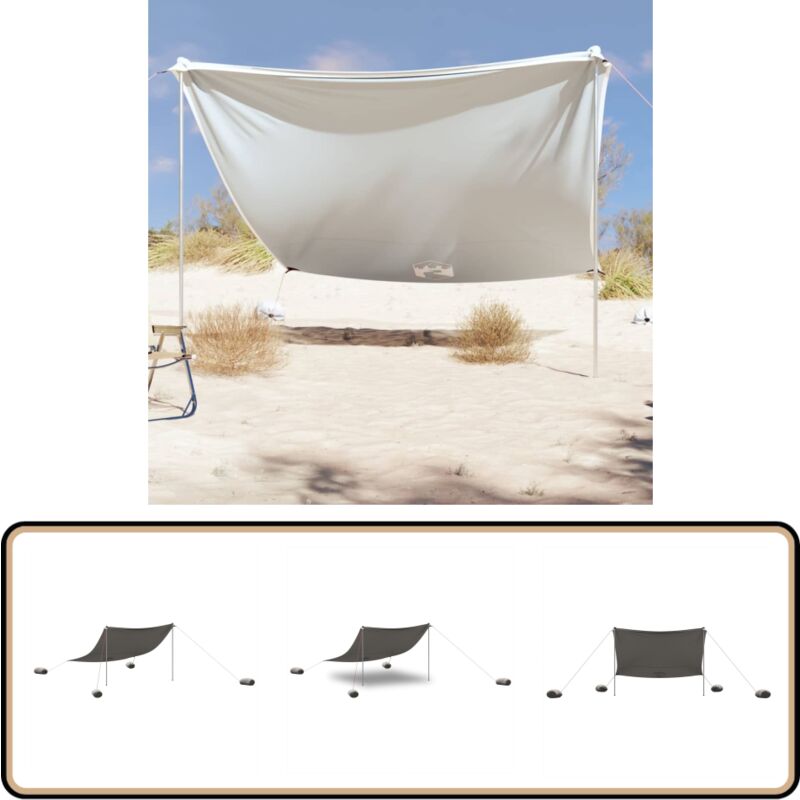 Auvent de plage avec ancres de sable gris 304x300 cm - Tente De Plage - Parasol De Plage - Ombre Solaire - Abri De Plage - Protection Uv