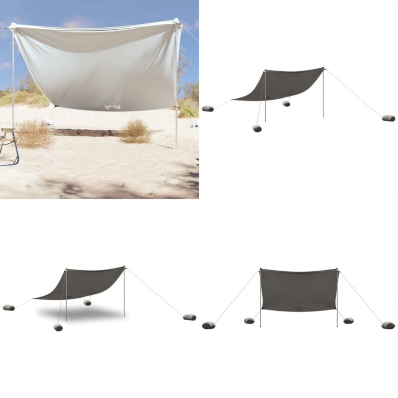 Auvent de plage avec ancres de sable gris 304x300 cm - Tente De Plage - Parasol De Plage - Ombre Solaire - Abri De Plage - Protection Uv - Home &