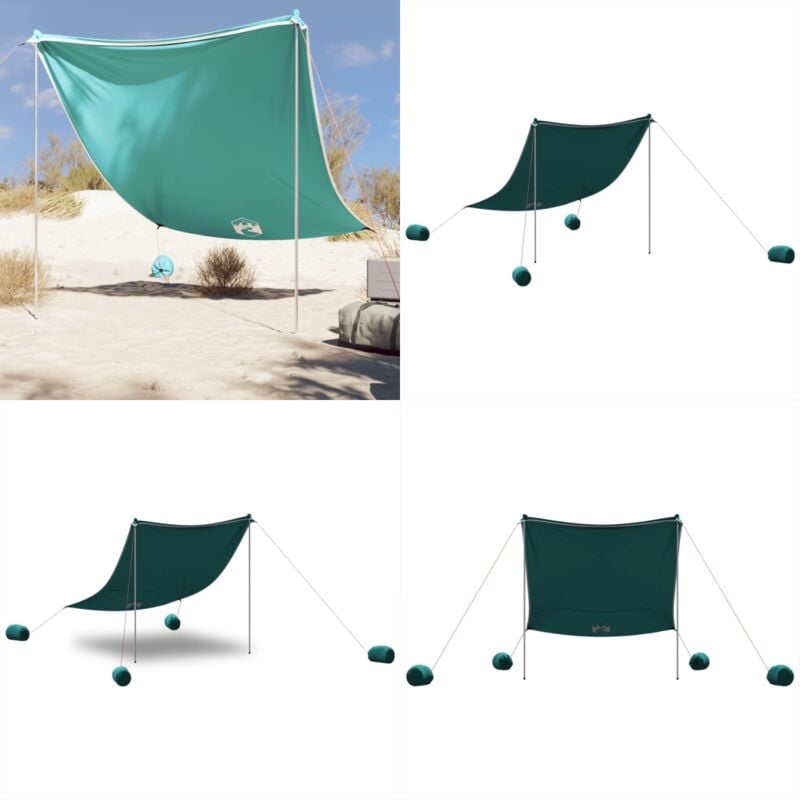 Auvent de plage avec ancres de sable vert 214x236 cm - Tente De Plage - Parasol De Plage - Ombre Solaire - Abri De Plage - Protection Uv - Home &