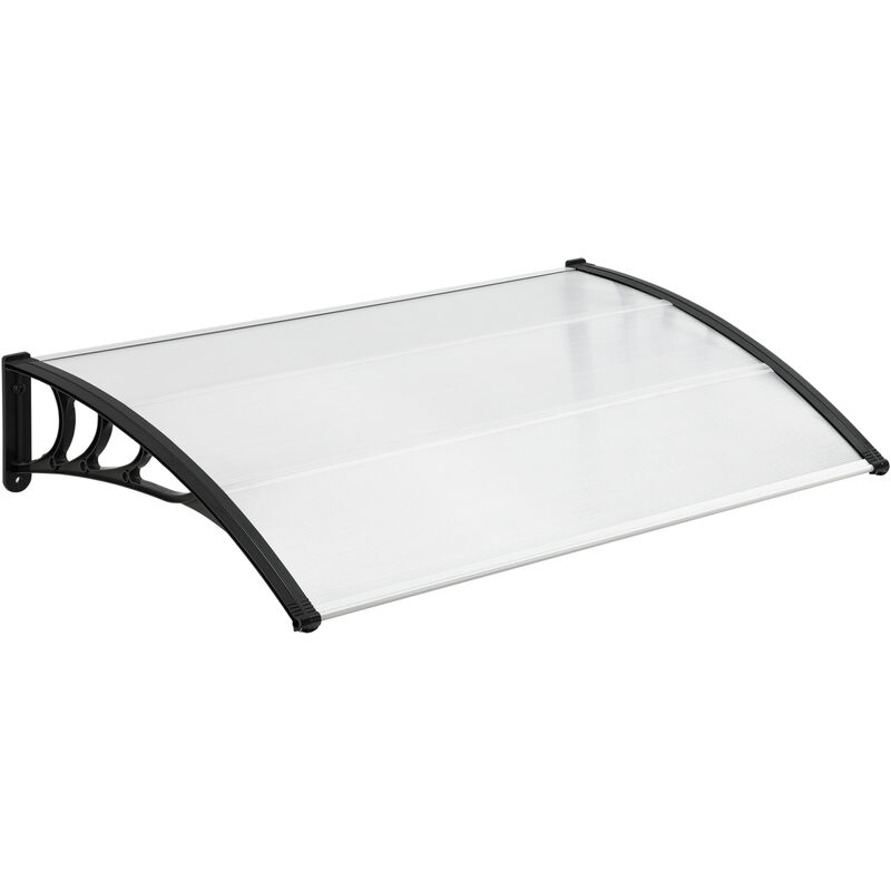 Auvent de Porte d'Entrée Design Marquise d'Accueil Résistante aux Intempéries ABS Polycarbonate Aluminium 5 mm d'Épaisseur 150 x 100 cm Noir