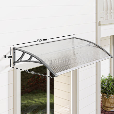 Auvent de porte, protection contre la pluie, le vent et la grêle, polycarbonate, barres de liaison en aluminium, 110 x 60 x 18 cm, gris