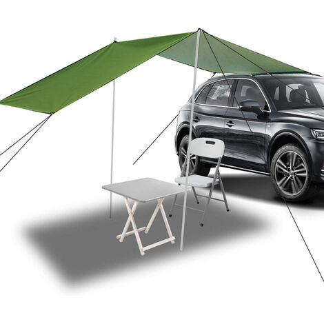 Auvent de voiture polyvalent, tente de queue de camping-car, abri étanche, tente en tissu Oxford enduit d'argent 210D pour les activités de plein air comme le camping, l'alpinisme, la pêche pour les véhicules SUV RV (Vert, 300*150cm)