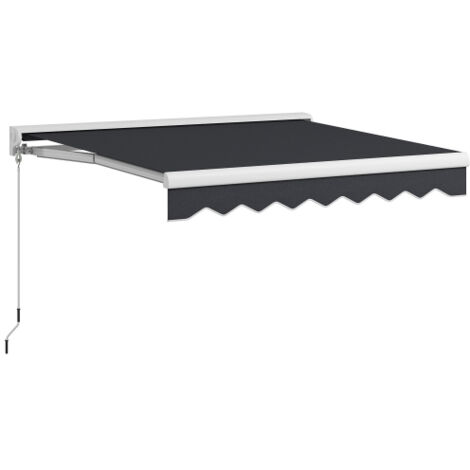 Auvent électrique pliable en aluminium gris 2,5 x 2 m, équipé d'une manivelle et d'une commande, modèle mural pratique et résistant pour terrasse et balcon.