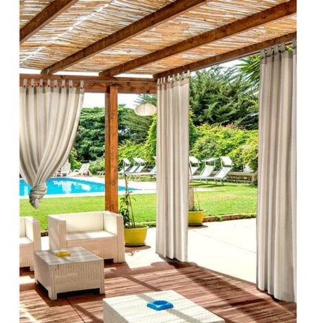 Auvent en tissu hydrofuge beige 140x280 cm – Déperlant 90% – Compatible gazebos et pergolas en bois – Installation facile avec passants et boutons
