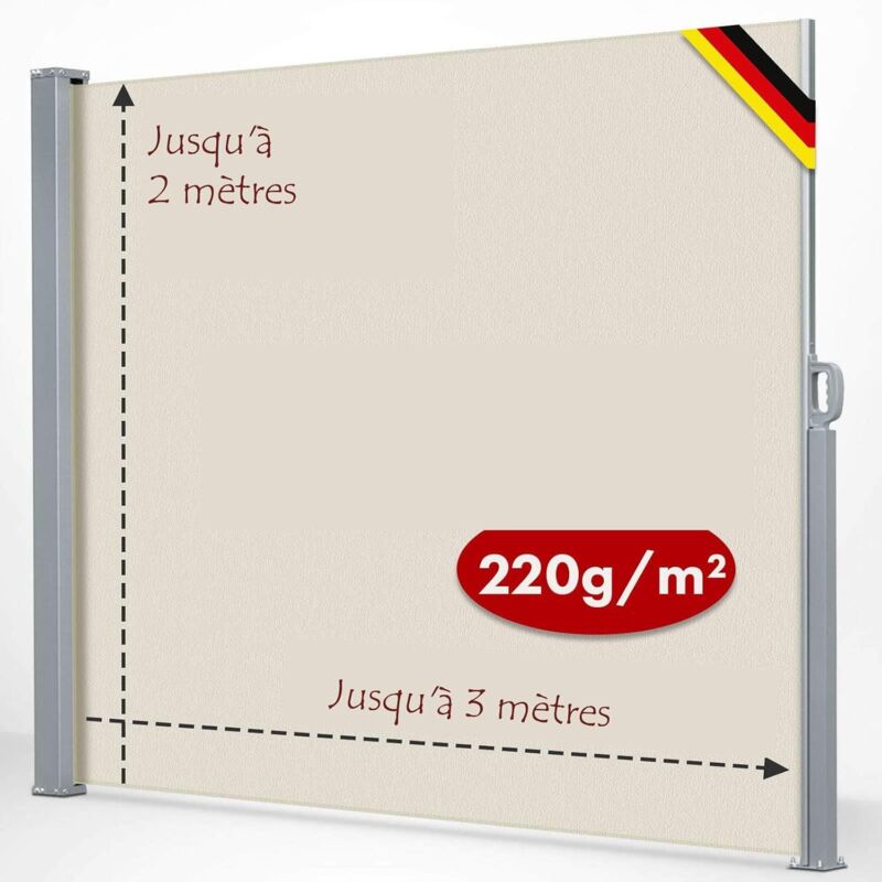 Floordirekt - Auvent latéral extensible Paravent extérieur Brise Vue, Beige, 200 x 300 cm
