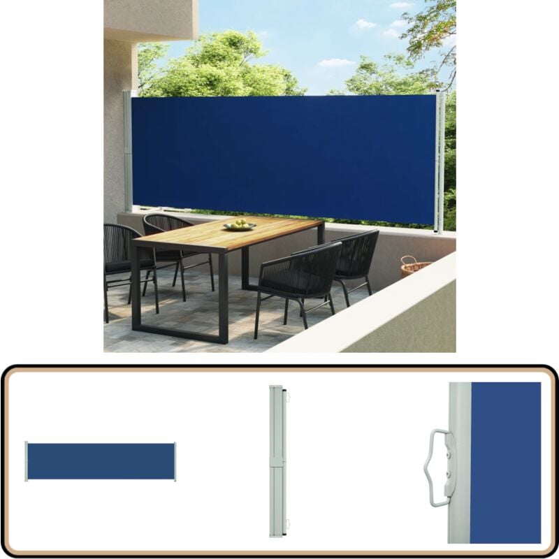 Auvent latéral rétractable de patio 600x160 cm bleu - Parasol Exterieur - Auvent Lateral - Ecran De Jardin - Protection Solaire - Terrasse