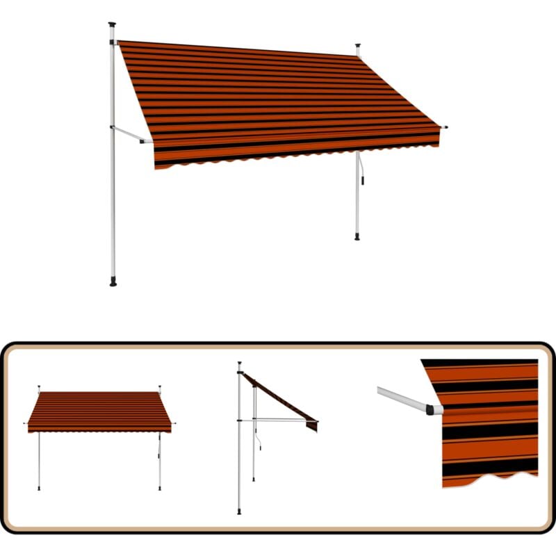 Auvent manuel rétractable 250 cm Orange et marron - Auvent Retractable - Store Banne - Abri Solaire - Protection Soleil - Jardin